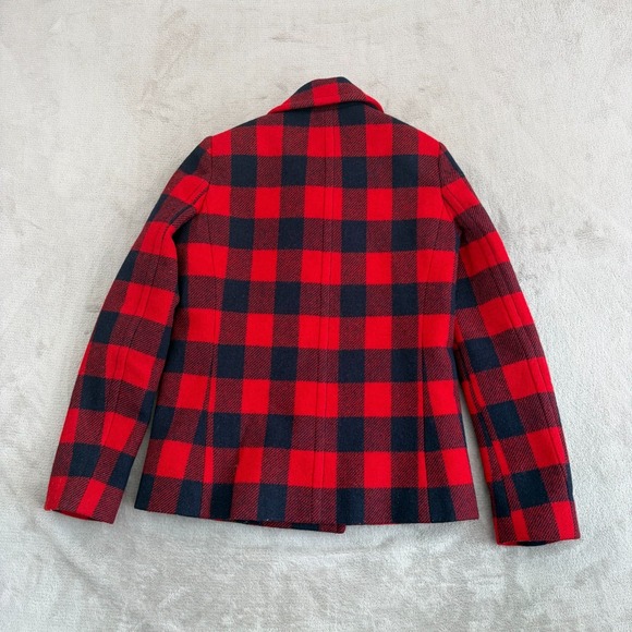 J.Crew Double Breasted Pea Coat Jacket in Red Buffalo Plaid 100% Wool Women 2 - Picture 6 of 12